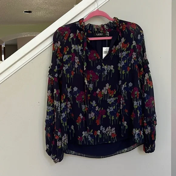 Lauren Ralph Lauren Floral Crinkle Georgette Blouse - Picture 7 of 14